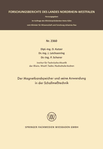 Der Magnetbandspeicher und seine Anwendung in der Schallmeßtechnik