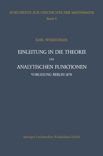 Einleitung in die Theorie der analytischen Funktionen