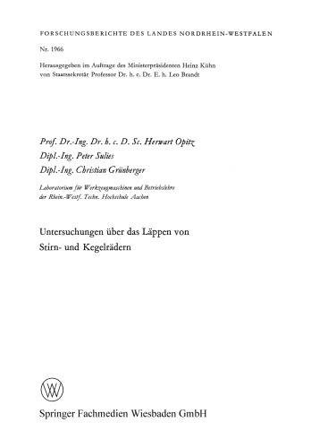Untersuchungen über das Läppen von Stirn- und Kegelrädern