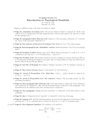 Corrections to Introduction to Topological Manifolds