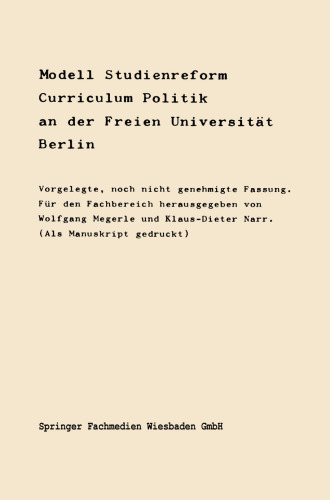 Modell Studienreform: Curriculum Politische Wissenschaft an der Freien Universität Berlin