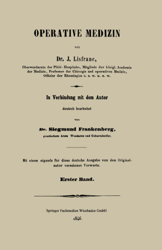 Operative Medizin: Erster Band