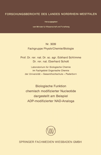 Biologische Funktion chemisch modifizierter Nucleotide dargestellt am Beispiel ADP-modifizierter NAD-Analoga