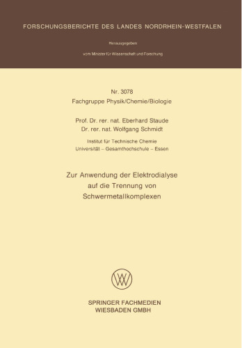 Zur Anwendung der Elektrodialyse auf die Trennung von Schwermetallkomplexen