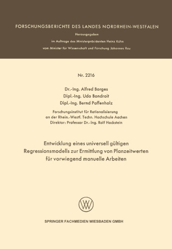 Entwicklung eines universell gültigen Regressionsmodells zur Ermittlung von Planzeitwerten für vorwiegend manuelle Arbeiten