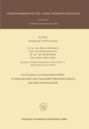 Die Funktion von Sequestriermitteln im Waschprozeß unter besonderer Berücksichtigung des Natriumtriphosphats