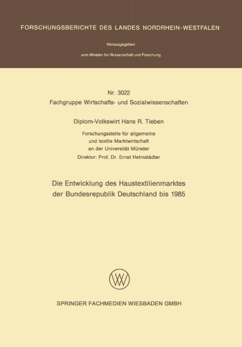 Die Entwicklung des Haustextilienmarktes der Bundesrepublik Deutschland bis 1985