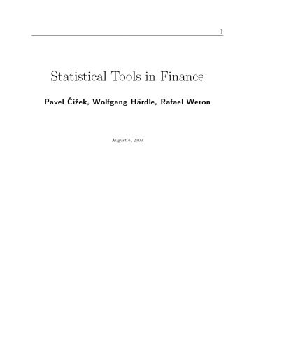 Statistical Tools for Finance and Insurance