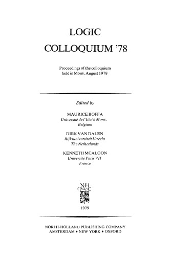 Logic Colloquium '78, Proceedings of the colloquium held in Mons