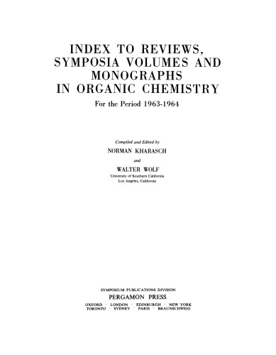 Index to Reviews, Symposia Volumes and Monographs in Organic Chemistry. For the Period 1963–1964