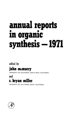 Annual Reports in Organic Synthesis–1971