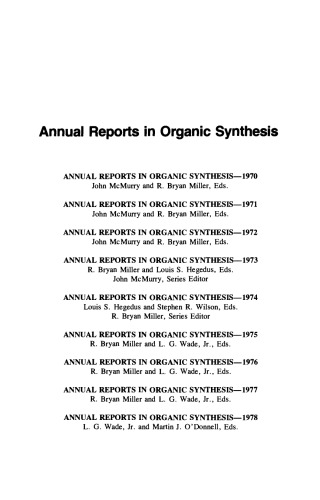 Annual Reports in Organic Synthesis–1978