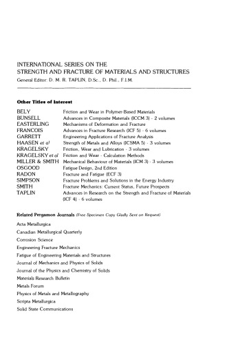 Strength of Metals and Alloys (ICSMA 6). Proceedings of the 6th International Conference, Melbourne, Australia, 16–20 August 1982