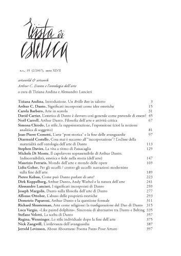 Rivista di Estetica, 2/2007  Artworld & Artwork. Arthur C. Danto e l’ontologia dell’arte