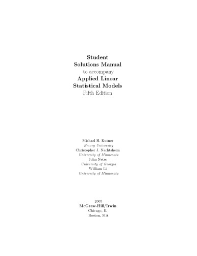 Applied Linear Statistical Models 5th Edition - Student's Solutions Manual