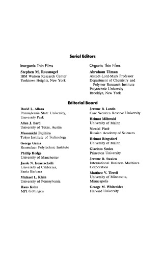 Organic Thin Films and Surfaces: Directions for the Nineties