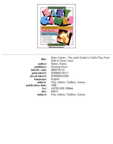 Baby Games: The Joyful Guide to Child's Play from Birth to Three Years