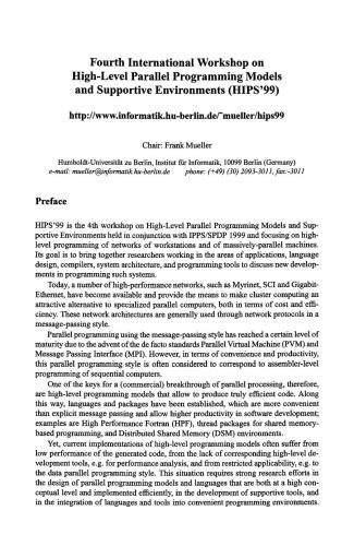 Fourth International Workshop on High-Level Parallel Programming Models and Supportive Environments (HIPS’99)