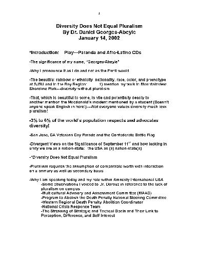 Diversity Does Not Equate to Pluralism