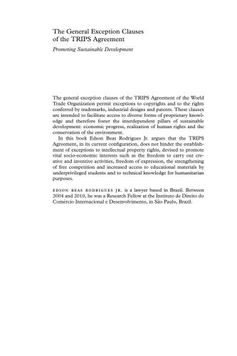 The General Exception Clauses of the TRIPS Agreement: Promoting Sustainable Development