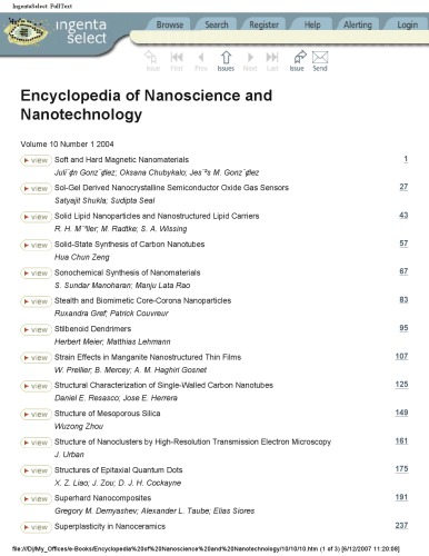 Encyclopedia of Nanoscience and Nanotechnology