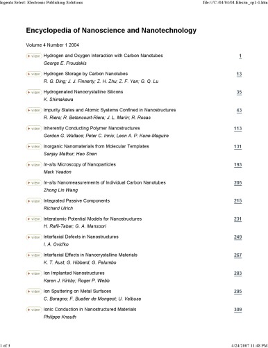 Encyclopedia of Nanoscience and Nanotechnology