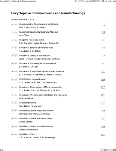 Encyclopedia of Nanoscience and Nanotechnology