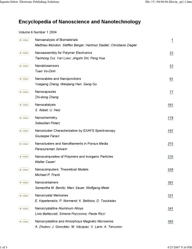 Encyclopedia of Nanoscience and Nanotechnology