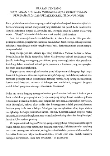 Perjalanan Kesenian Indonesia Sejak Kemerdekaan : Perubahan Dalam Pelaksanaan, Isi Dan Profesi