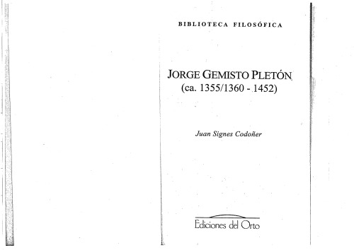 Jorge Gemisto Pletón : ca. 1355/1360-1452