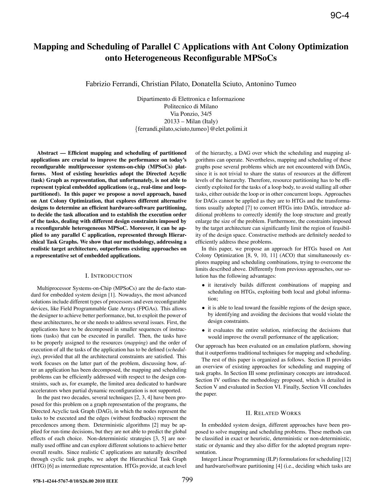 Mapping and Scheduling of Parallel C Applications with Ant Colony Optimization onto Heterogeneous Reconfigurable MPSoCs