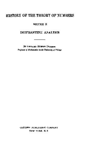 History of the Theory of Numbers, Volume II: Diophantine Analysis 