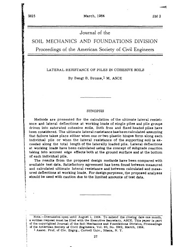 ASCE-64 Lateral Resistance of Piles in Cohesive Soils