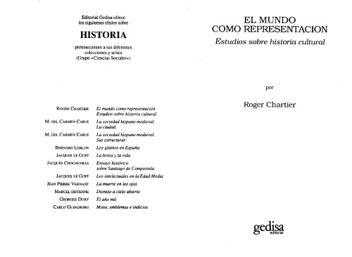 El mundo como representación: Estudios sobre historia cultural