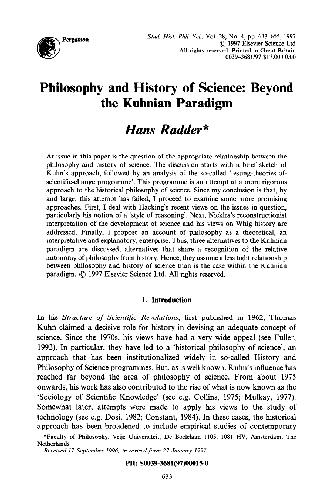 Philosophy and history of science: Beyond the Kuhnian paradigm
