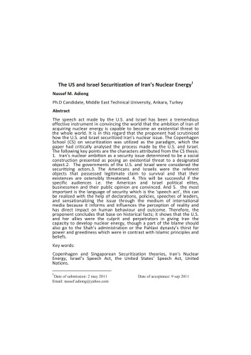 The US and Israel Securitization of Iran’s Nuclear Energy