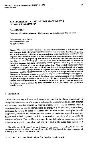 Statecharts. A Visual Formalism for Complex Systems