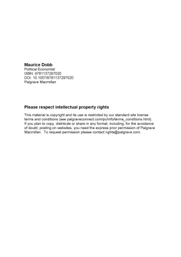 Maurice Dobb: Political Economist