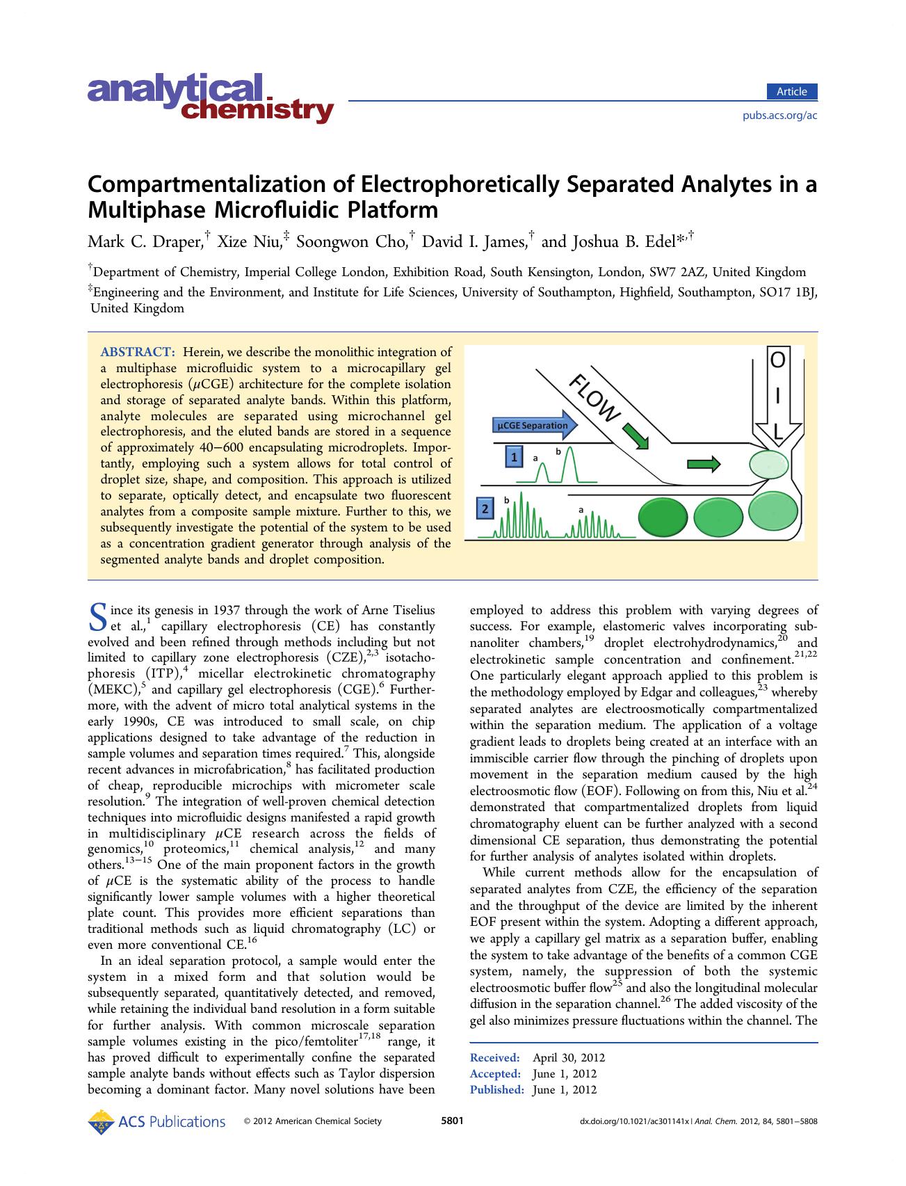 [Article] Compartmentalization of Electrophoretically Separated Analytes in a Multiphase Microfluidic Platform