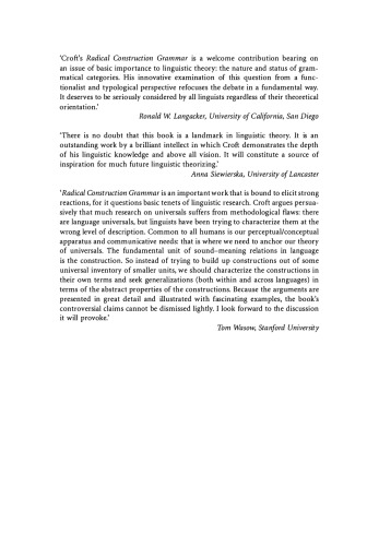 Radical Construction Grammar: Syntactic Theory in Typological Perspective