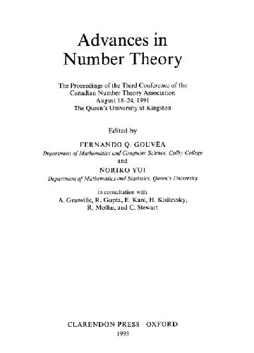 Advances in number theory: Proc. 3rd conf. of Canadian Number Theory Association, 1991