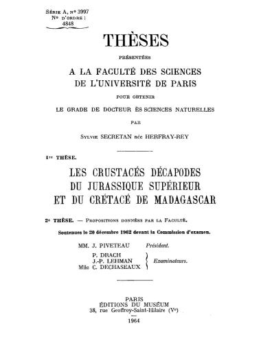 Les Crustacés décapodes du Jurassique supérieur et du Crétacé du Madagascar