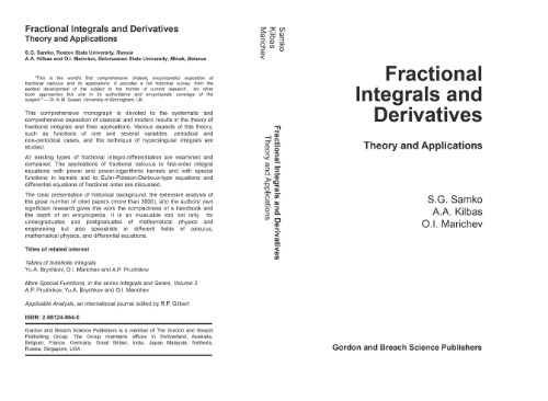 Fractional Integrals and Derivatives: Theory and Applications