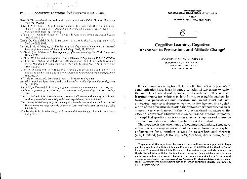 Cognitive Learning, Cognitive Response to Persuasion and Attitude Change