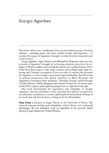 Giorgio Agamben: Legal, Political and Philosophical Perspectives