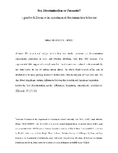 Gender Differences in Experimental Discrimination Behavior