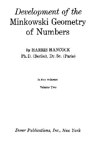 Development of the Minkowski Geometry of Numbers Volume 2 