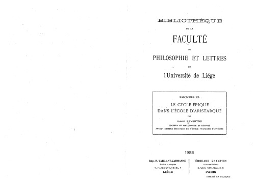 Le cycle épique dans l'école d'Aristarque