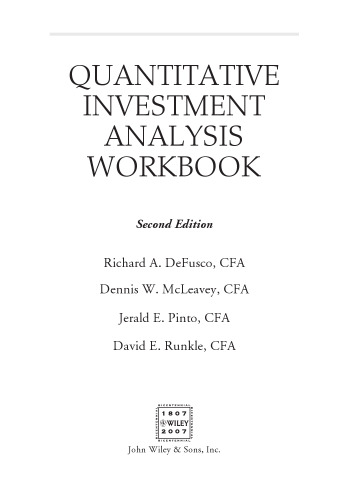 Quantitative Investment Analysis Workbook