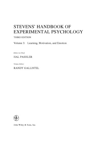 Steven's Handbook of Experimental Psychology. Third Edition. FOUR VOLUME SET